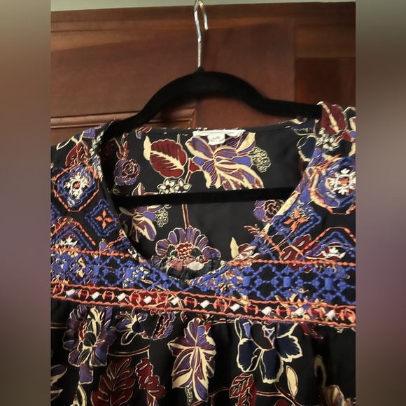 BLL black flower tropical bohemian long sleeve top women’s large - Picture 5 of 8